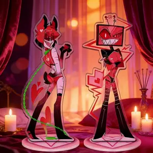 2pcs Hazbin 2 Valentine's Day Acg Stand Pink Sexy Vox Figurine Acrylic Stand Valentine Alastor Figur Standing Plate Collectible Toys