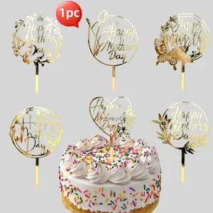 Mother's Day Cake Decoration, Decorating, Thick Gold Acrylic Cake Gift Tag, Party Supplies, 1/6pcs, Happy Mother's Day, Mom Festival Joyful