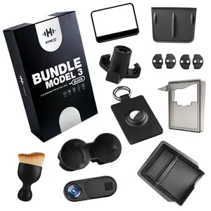 HYPEEV Tesla Model 3 Accessories Bundle 2021-2023 Black 10-Piece Kit - Cup Holders, Wireless Charging Pad, Armrest Storage, Door Latch Covers, Center Screen Protector