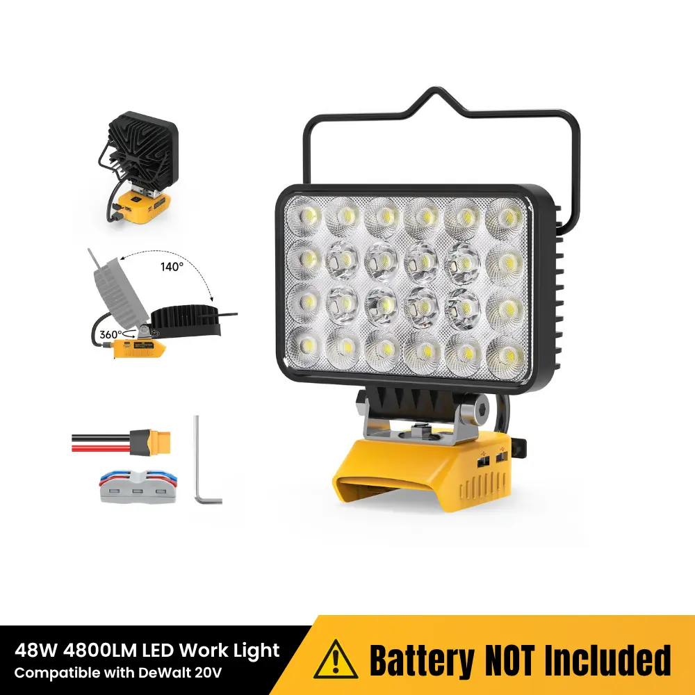 Azocek New Upgrade LED Work Light Compatible with Dewalt 20V Battery, 72W 7200LM Flashlight, 20V Battery Cordless Work Light with Low Voltage Protection & Dual USB & Type-C Charging Port