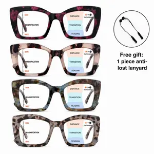Oversized Square Progressive Multifocal Reading Glasses for Men & Women, Blue Light Blocking Lightweight Readers with Spring Hinge, Anti-Glare Computer Eyeglasses for Work & Daily Use