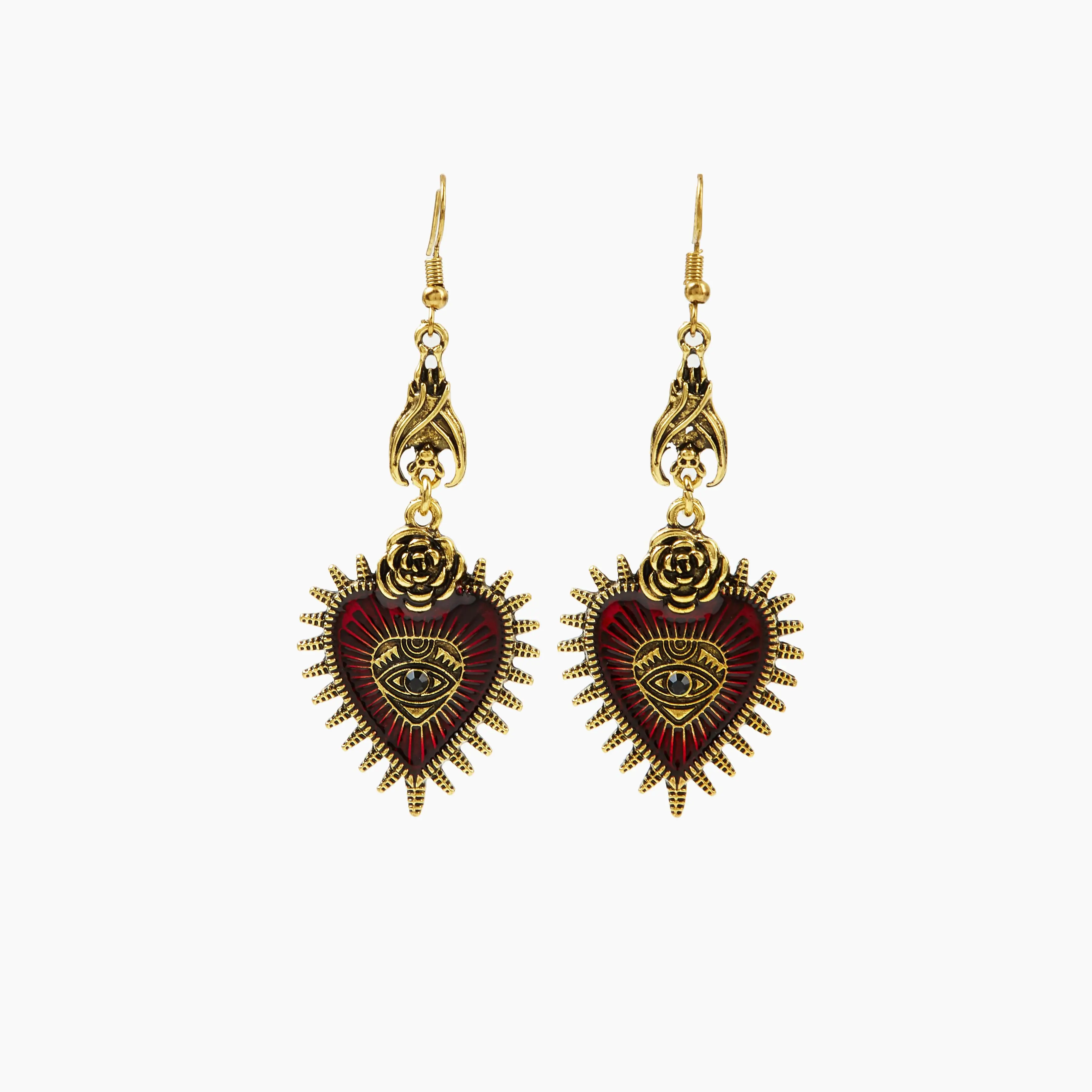 Cider [2 colors, One Size] Eye Pattern Rosette Decor Heart Shaped Hoop Earrings