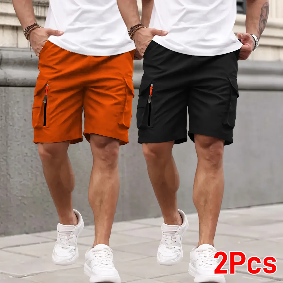 2 pairs of men’s outdoor cargo shorts with pockets—lightweight, thin summer casual shorts with a loose straight cut; durable, multifunctional shorts suitable for camping, cycling, and hiking activities.Father's Day gift