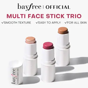 bayfree 3-Piece Lightweight Beauty Cosmetics Multi-Pack - #01 Quartz Rose Cream Lip Cheek Tint, Contour, Highlighter with Jojoba Oil for Adults' Natural Glow Face Makeup Cosmetics Products