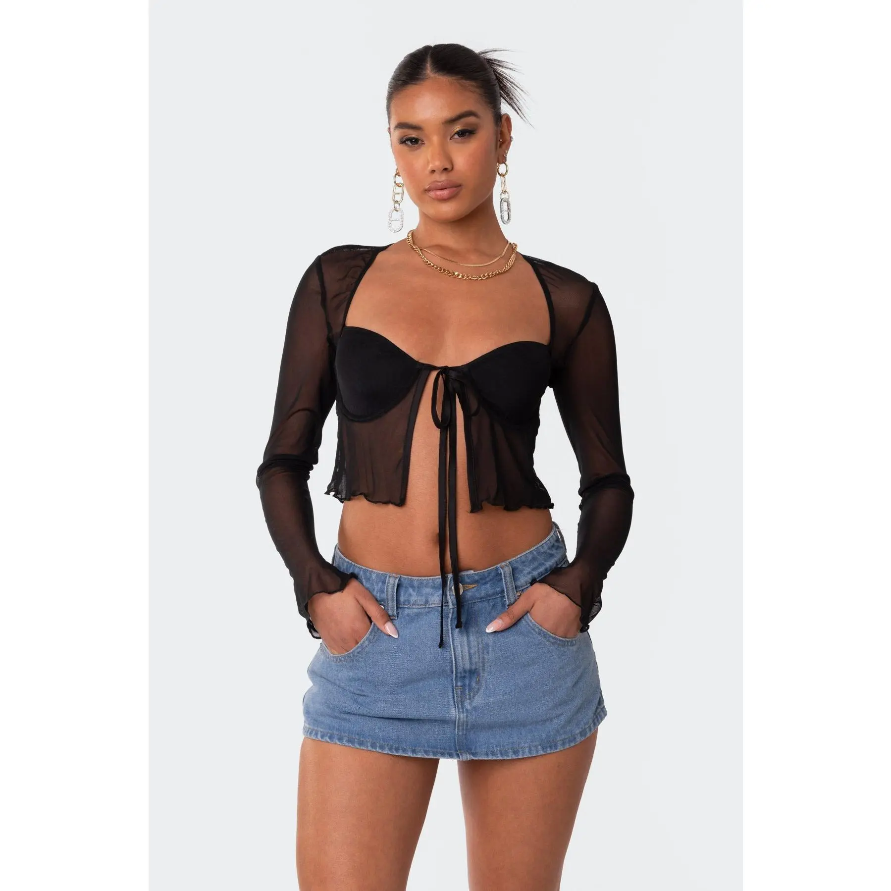 Tie Front Cupped Mesh Top - TikTok Shop