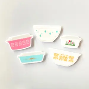 Vintage Rare Pyrex Patterns Fridge Magnets, Decorative Retro Pyrex Mixing Bowls, Pink Stems, Turquoise Diamonds, Lucky in Love, Starburst