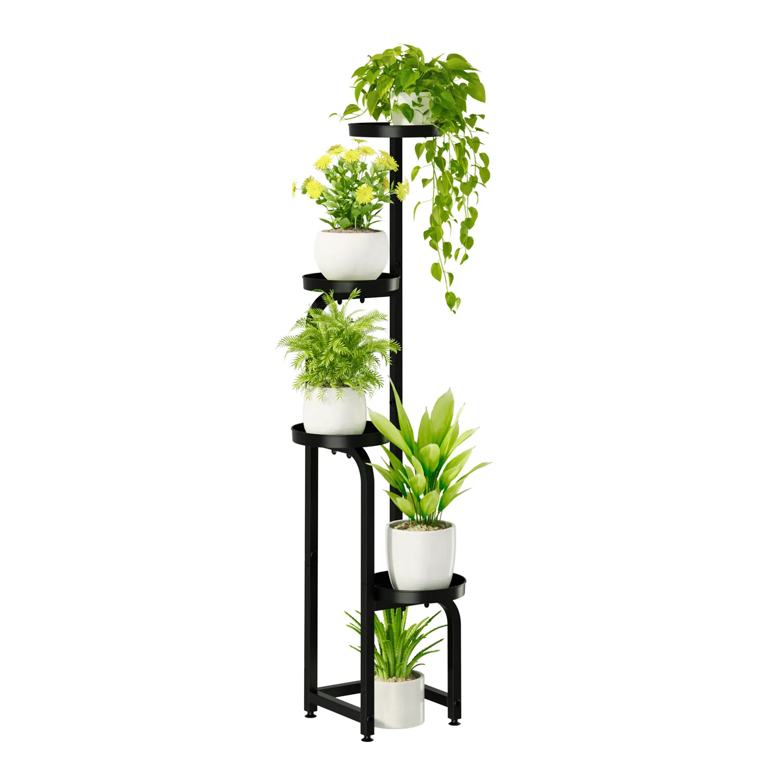 Bamworld Adjustable 4-Tier Metal Corner Plant Rack - 46in x 8.8in Compact Vertical Garden Stand, Perforated Drain, Quick Set-Up, Stable Patent Design, Tall Build for Sunlight Access, Indoor/Outdoor Use