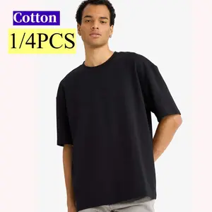 Men's Chicago Caleb "Iceman" Williams Classic Round Neck Soft Cotton Unisex T-Shirt - 1/4 Pack, Oversized Sleeveless & Shortsleeve, Loose-Fitting Plain Vintage Heavyweight Acid Wash Baggy Gym Casual Top (Set of 1/4) Black Crewneck