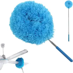 Ceiling Fan Cleaner Duster with Extension Pole, 2025 New Reusable Microfiber High Ceiling Fan Adjustable from 11.8 to 31.49 Inches for Cleaning Door Window Top Furniture (Blue)