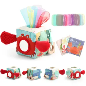 Soft Fabric Tissue Box Toy for 6-12 Months Baby - Sensory Development Toy for Tummy Time, Crinkle Paper & Safety Mirror (Infant Sensory Toy)Mothers Day Gift Summervibes