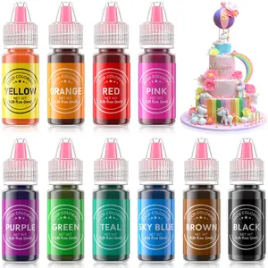 Edible Colors 10 set Food Liquid, Food Grade Cake Kit for Halloween,Fondant,Cookies, Ice Cream,Dessert Decorating DIY Kit-0.25 Fl. Nata Bake Baking