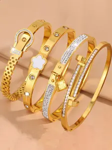 Elegant 4-piece Casual High Quality Bracelet Set, Stainless Steel Fashion Jewelry Accessory for Everyday, Vacation and Birthday Gifts, Fashionable Bracelet, Jewelry Gift, Stackable bracelets, Stacking Bracelet
