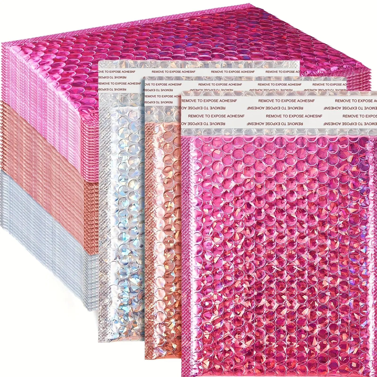 10-Piece Thick Waterproof Holographic Bubble Envelopes, Metal Reinforced Self-Sealing Mail Bags, Postal Mailing Bags, Silver Color Rose Gold Colors, Bubble Mailers, Unique Envelopes, Postal Bags, Shipping Supplies