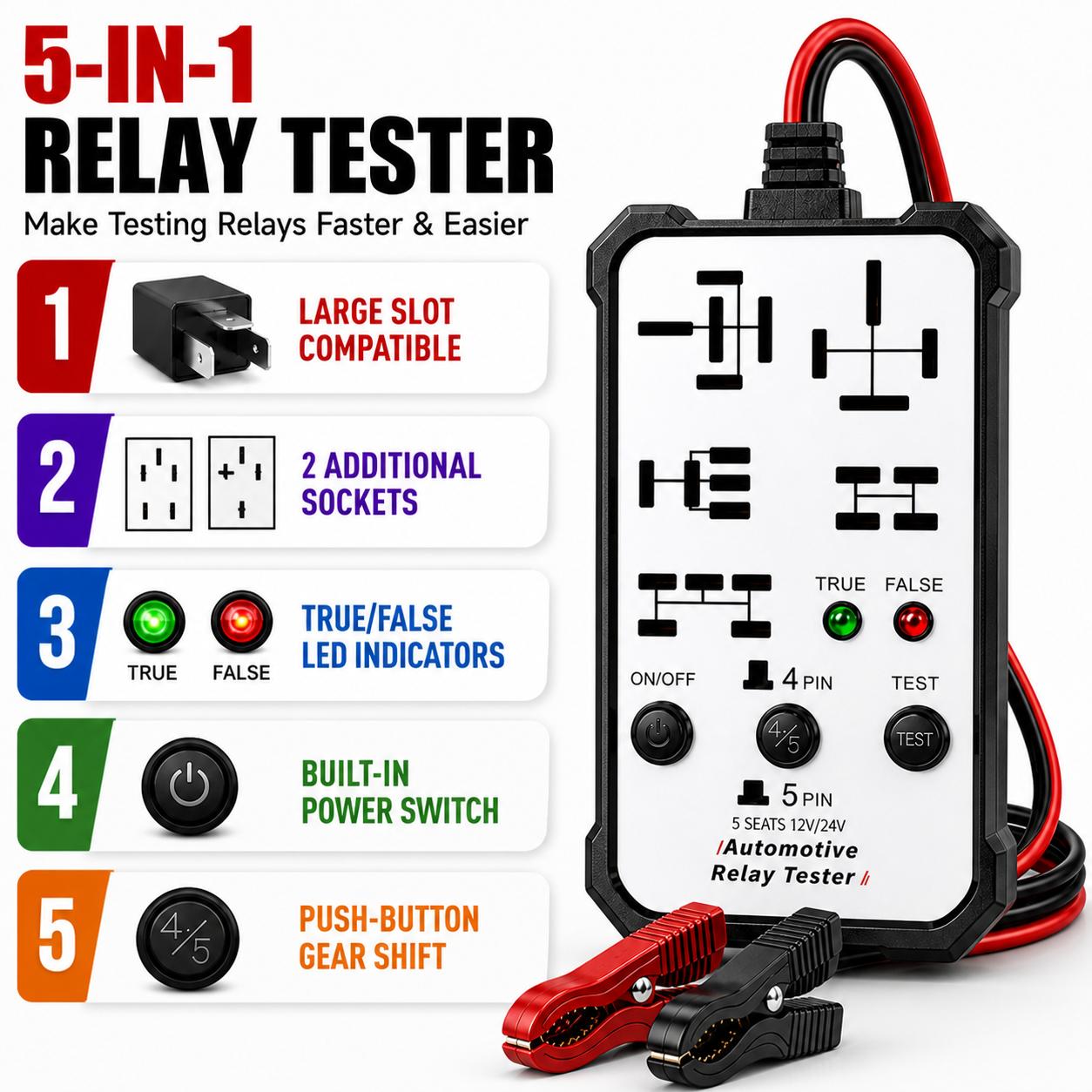 7-in-1 Universal Car Relay Tester for Mechanics, 12V/24V Compatibility Automotive Diagnostic Tool with LED Status Light, Fast Circuit Checker for Car Troubleshooting & Repair, Electronic Repair Tool