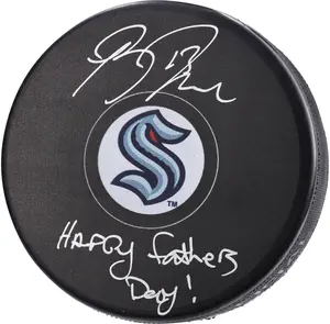 Brandon Tanev Seattle Kraken Autographed Hockey Puck with "Happy Father's Day!" Inscription - NHL Auctions Exclusive - Fanatics Authentic Certified