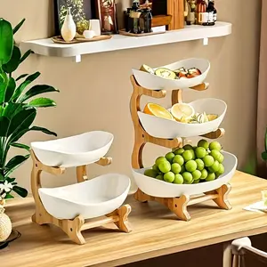 Colorful Fruit Basket Set, 2 & 3 Tier Dessert Stand with Wooden Frame, Plastic Fruit Bowl, Small Cake Holder, Cookie Plate, Candy Buffet, Dessert Table Display, Dessert Table Stands