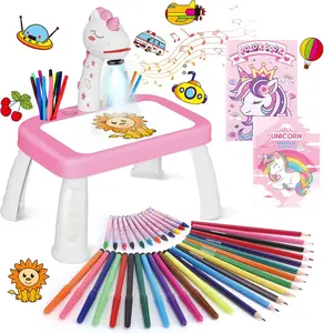 Drawing Projector for Kids, Art and Crafts, Drawing Board with Music, Color Pens, Pencils, Crayons, Scrapbook, Unicorn Sticker Book, Ideal Toy for 3+ Year Old Girls & Boys (Unicorn Kit)