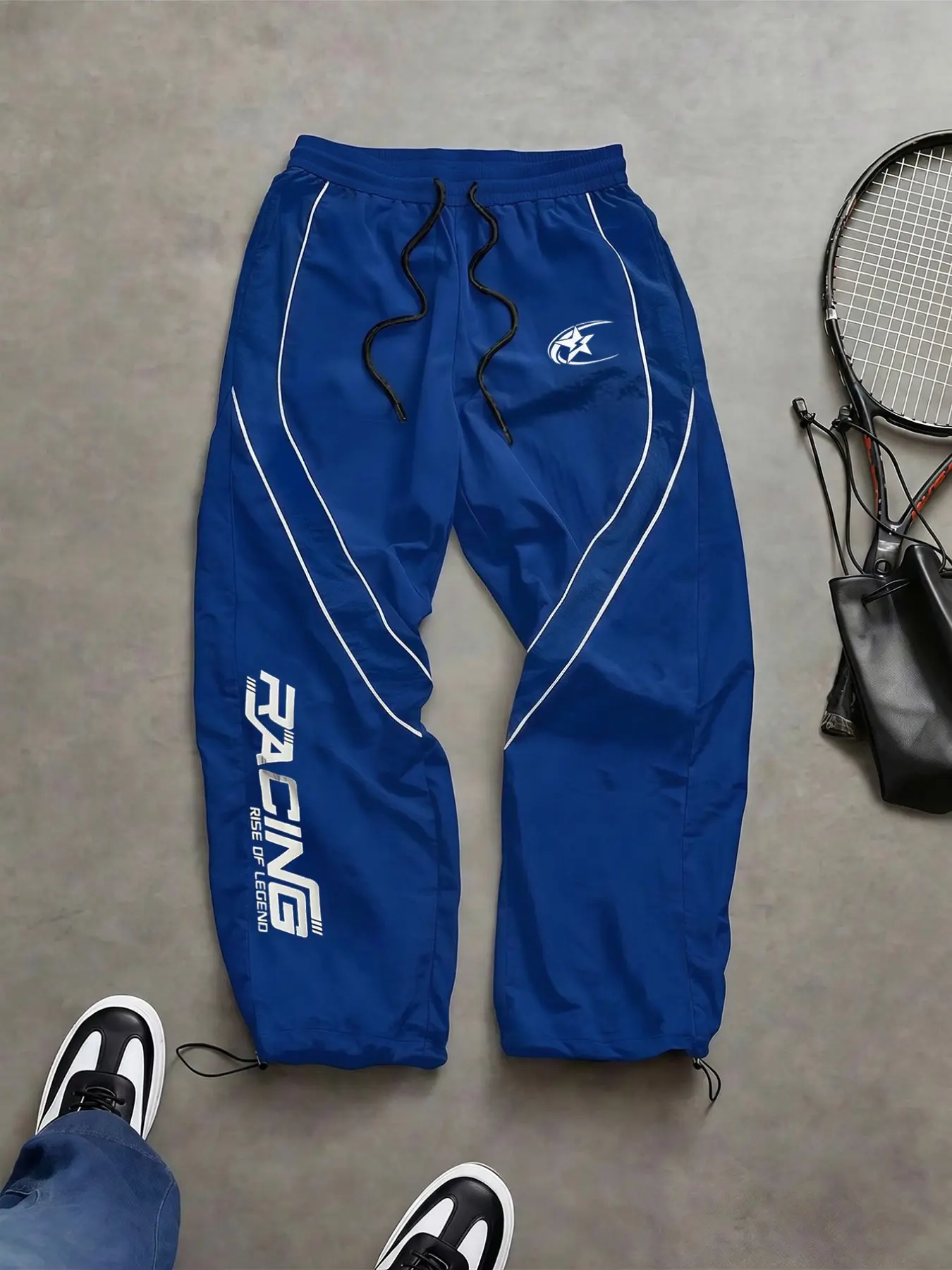 Men's Fashion Letter Print Pants, Taslon Fabric, Colorblock Stripes, Casual Sport Long Pants, Ideal for Daily Wear, Outdoor Hiking, Casual Sportswear Pants, Casual Sporty Pants
