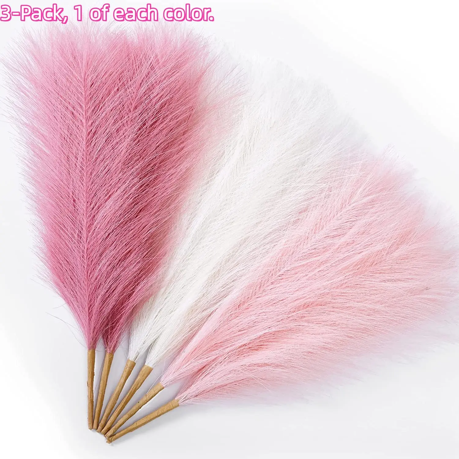 3pcs Pampas Grass Pink 17inch 21 branches Artificial Pampas Grass Faux Pink Pompas Grass Decor Set, Artificial Plants, Decorative Flowers, Short Pompous Grass Blush Room Decoration, Wedding Centerpieces Mothers Day Pink Home Decor