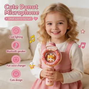 Donut Karaoke Microphone for Kids educational tech toy music toy gift with LED Lights, Bluetooth Speaker, Voice Changer – Fun Christmas, Easter, Birthday Gift for Toddlers Age 3+