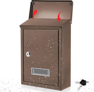 Weatherproof Mail Boxes with Key Lock,  Locking Wall Mount Metal Mailbox with Slot for Outside, Large Capacity for Mail, Packages, Donations, Voting 11.8" H x 8.3" L x 2.8" W, Brown