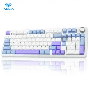 AULA F99 Pro Wireless Mechanical Keyboard with Knob,Tri-Mode BT5.0/USB-C/2.4GHz Hot Swappable Keyboard,Pre-lubed Switches,Gasket Structure,RGB Backlit Computer Gaming Keyboard (White&Blue&Purple)   college school supplies TikTokShopfalldealsforyou