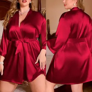 Plus Size Sleepwear Robe for Women, Loose & Comfortable Ice Silk Bathrobe, Homewear