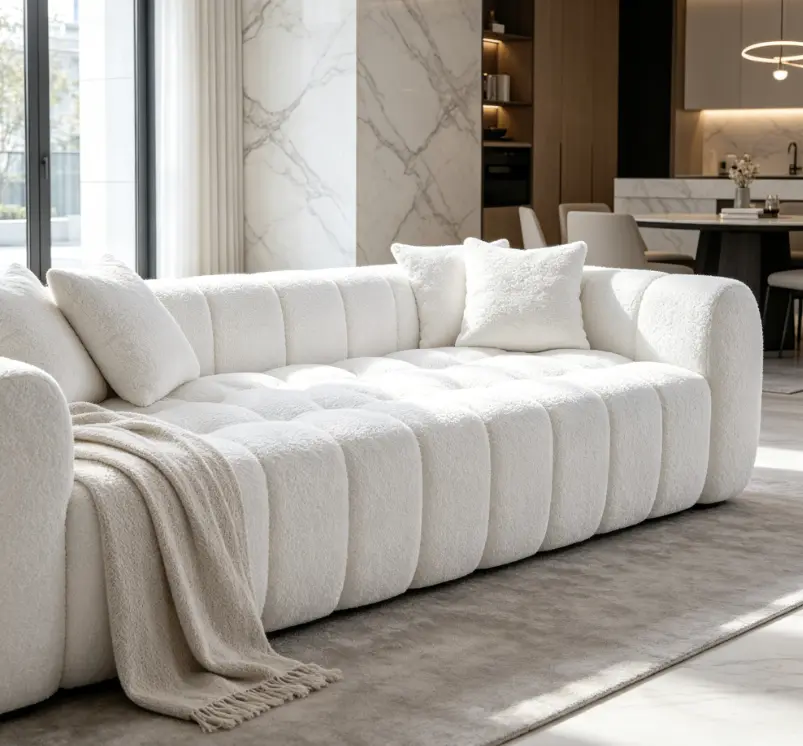 Marshmallow Cloud Compressed Boucle Marshmallow Couch - 102.7in Oversized Modern 2-Cushion Sofas Living Room, Polyurethane Foam Soft Indoor Apartment Piece with Modern Floor Sofa, Couch for Living Room, Vertical