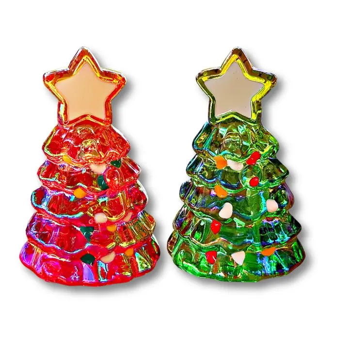 Iridescent Christmas Tree Sharpener Bundle – Cute Holiday Pencil Sharpeners for Kids Students & Teens in Red & Green Acrylic with Star & Ornaments