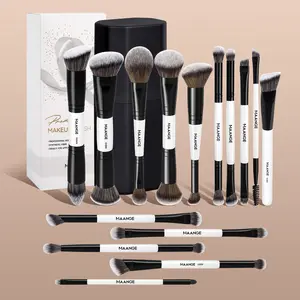 MAANGE 15pcs Double-Ended Synthetic Makeup Brushes with Storage Case, Foundation Brush Loose Powder Brush Blush Brush Contour Brush Concealer Brush Eyeshadow Brush Blending Brush Eyelash Brush Eyeliner Brush Eyebrow Brush, Gift for Women & Girls