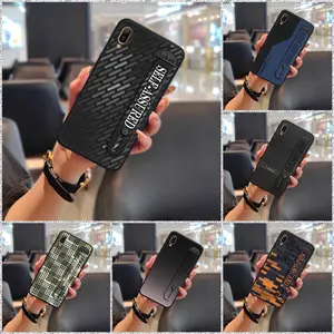 Anti-knock Silicone Phone Case For Huawei Y6 Pro 2019/Enjoy 9E Fashion Design commerce geometry Plain color protective Wristband Kickstand Shockproof personality Phone Holder