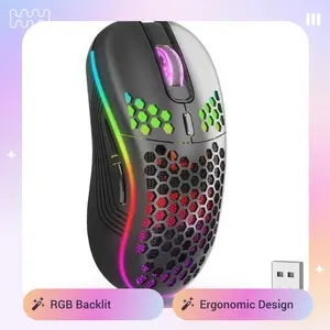 SZKOSTON 2.4G Wireless Gaming Mouse with RGB Backlit 6-Button 3-Speed DPI Type C Rechargeable Ergonomic Honeycomb Design for Windows Mac Linux
