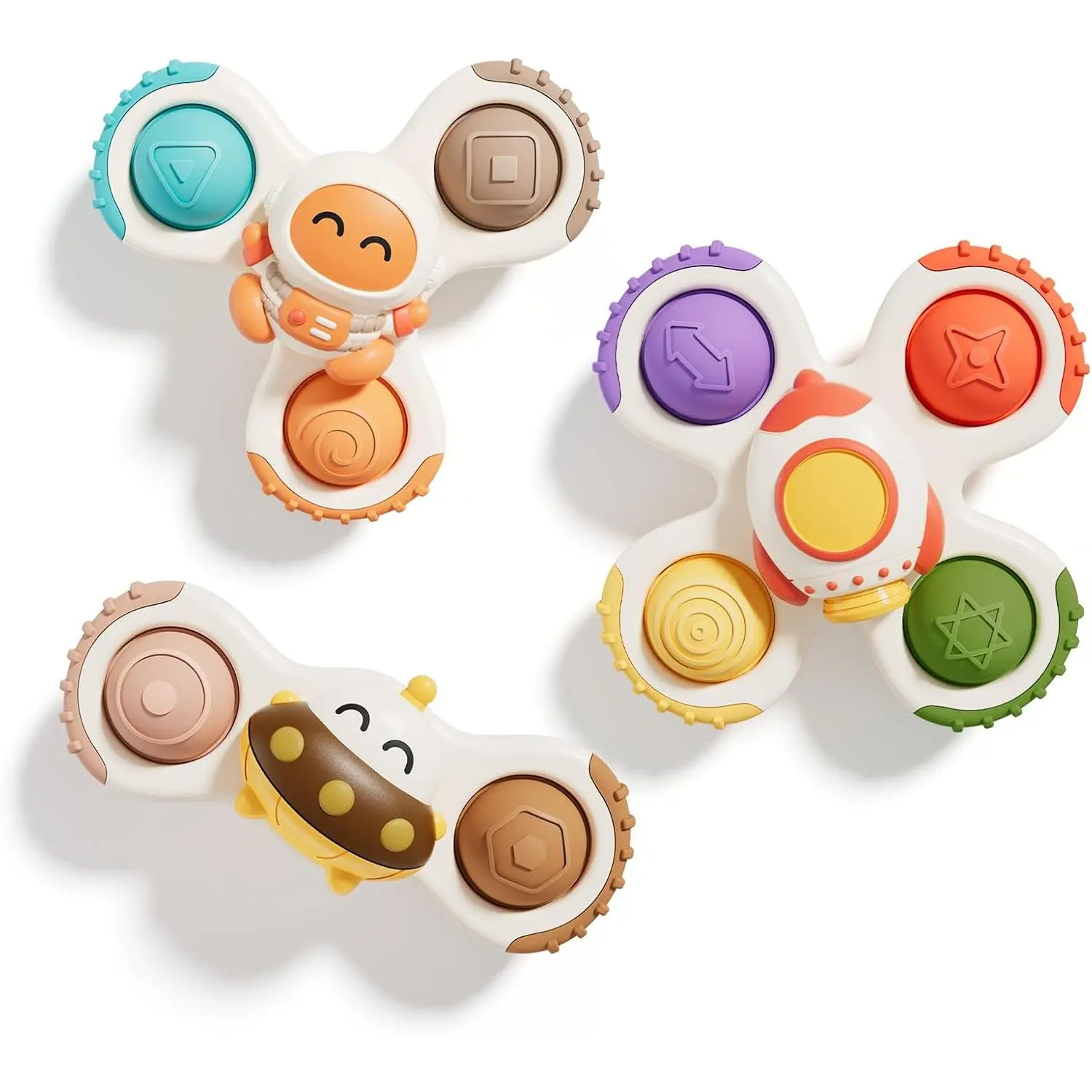 3PCS Pop Suction Cup Spinner Sensory Airplane Travel Toys for 1 2 Year Old Boy Girl Birthday Gift | Novelty Spinning Tops Easter Basket Stuffers for Toddlers Infant | Baby Bath Toy Kids Ages 1-3