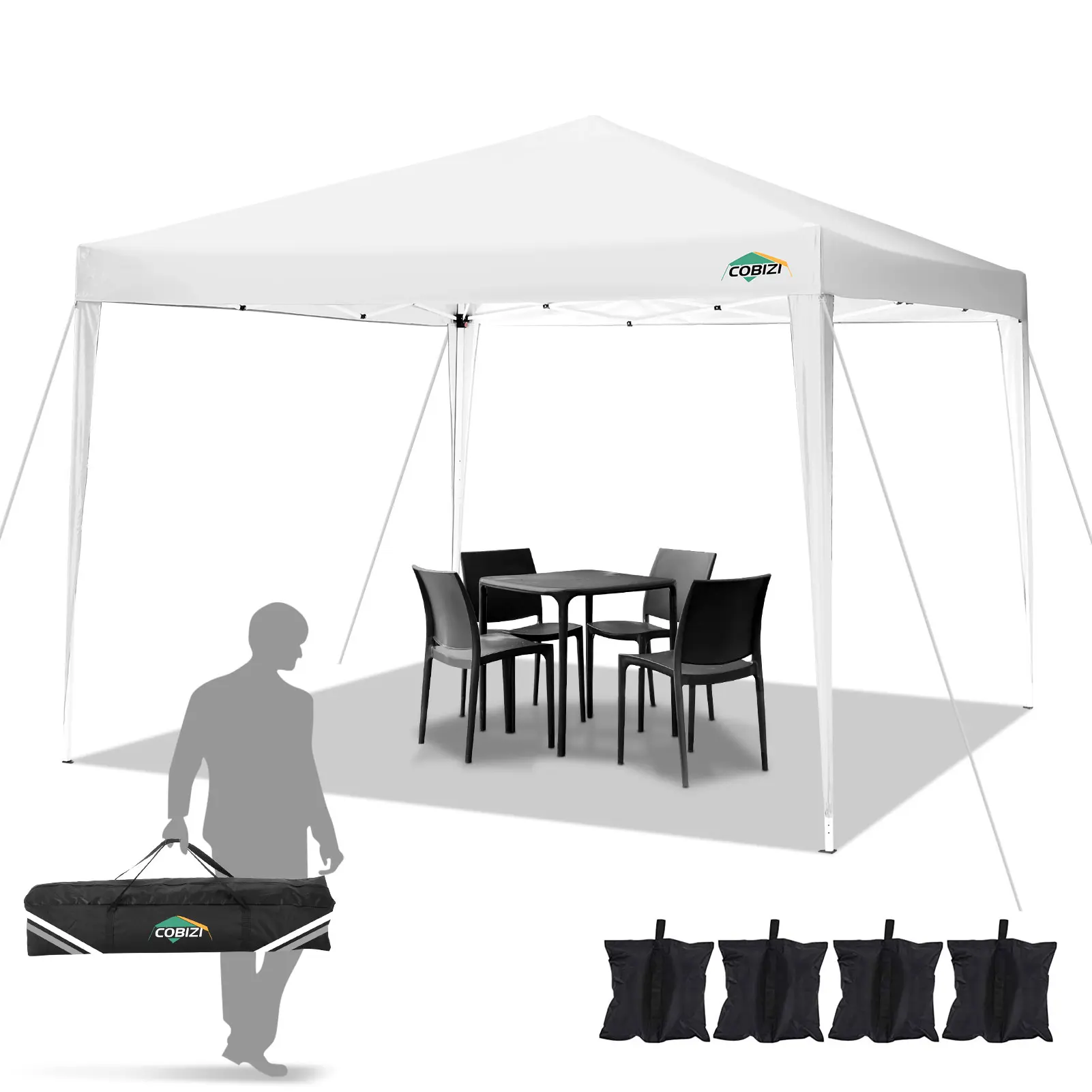 COBIZI 10x10 Folding Outdoor Pop Up Canopy Tent - 210D Oxford, for Parties, Commercial Events, Portable Foldable Tents