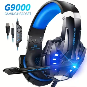 G9000 Gaming Headset Compatible for PS5/PS4/Xbox One/Switch/PC with Noise Cancelling Mic, Surround Sound Headphones, Soft Memory Earmuffs & LED - Plug & Play Computer Game Headphones