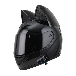 Uchoose Full Face Helmet with Bluetooth, DOT Approved Cool Cute Cat Ear Motorcycle Helmets for Women & Men, with Dual Visor
