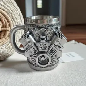 Stainless Steel Cups with V8 & V6 Engine Designs, Personalized Coffee Mugs for Car Enthusiasts, Durable and Stylish Drinkware