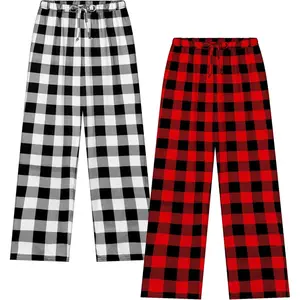 L-AS037  Boys Plaid Pants Boys Girls Printed Plaid Pants with Pockets Drawstring Elastic Waist for Christmas