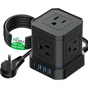 Cube Power Strips with Surge Protection, 10ft Extension Cord with Multiple Outlets, 5 AC Plugs, 3 USB, 1 Usbc   Power Strip with USB Ports, Mountable /Off   Station