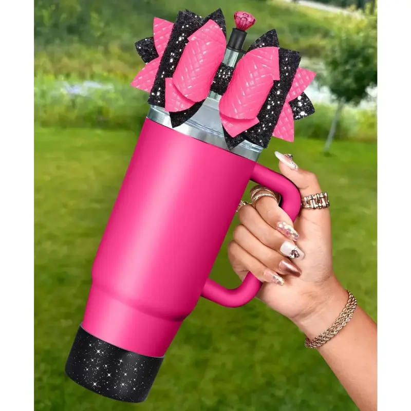 Bling Bow Straw Toppers with Cup Boot & Bottom Protector Sets - 3-Count Reusable Colorful Tumbler Accessories for 30-40 oz Drinkware, Straw Cover Caps Included, Straw Toppers For Tumblers