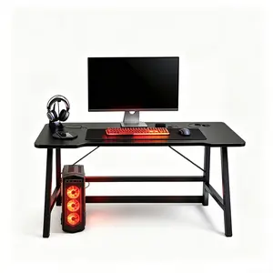 40-Inch Whole Board Gaming Desk - Dual-Mode Home/Office Carbon Fiber Desk, T-Shape Black Design, Stainless Steel Frame, Simple Assembly