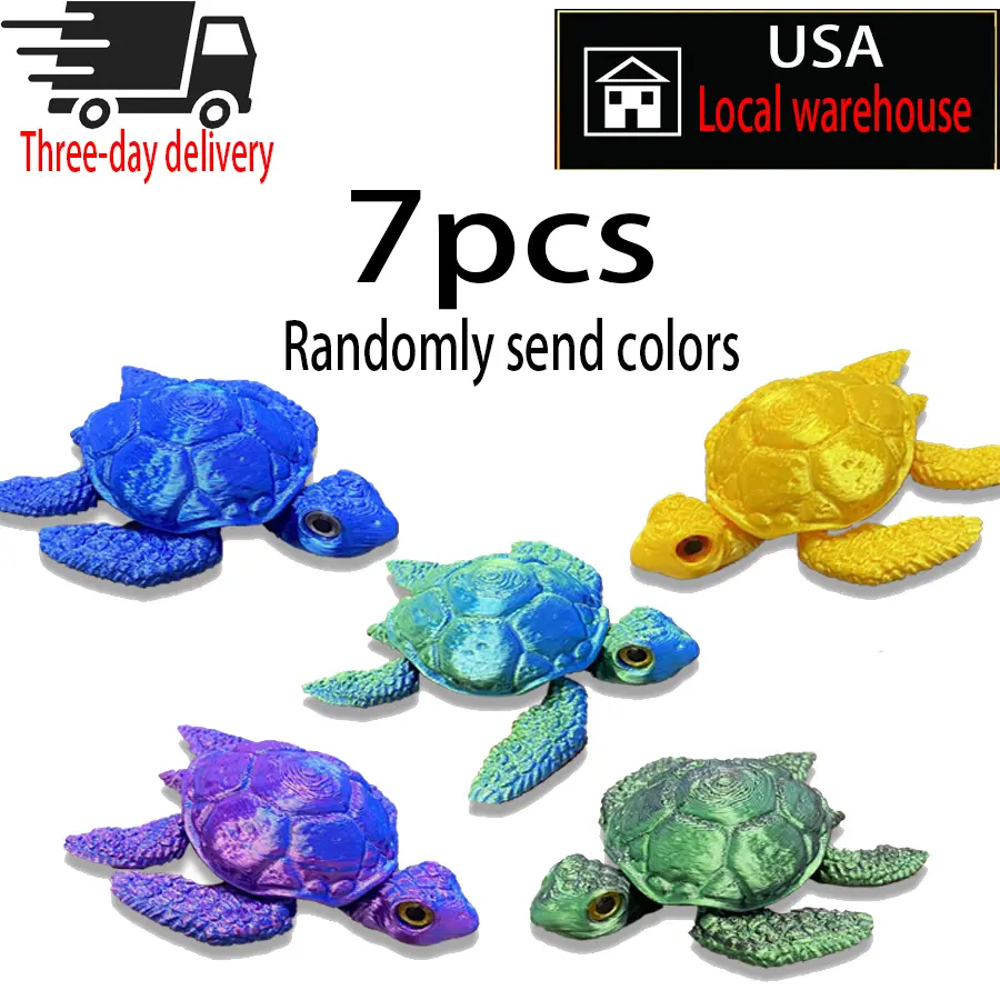 summerwins 7-Piece 3D Printed Glam Colorful Mini Turtle Speciality Statues & Figurines, Collectible Animal and Nature Figures, Desktop Shelf Decor, Office Home Decor, Decorative Sculptures, Ideal Wedding Gift