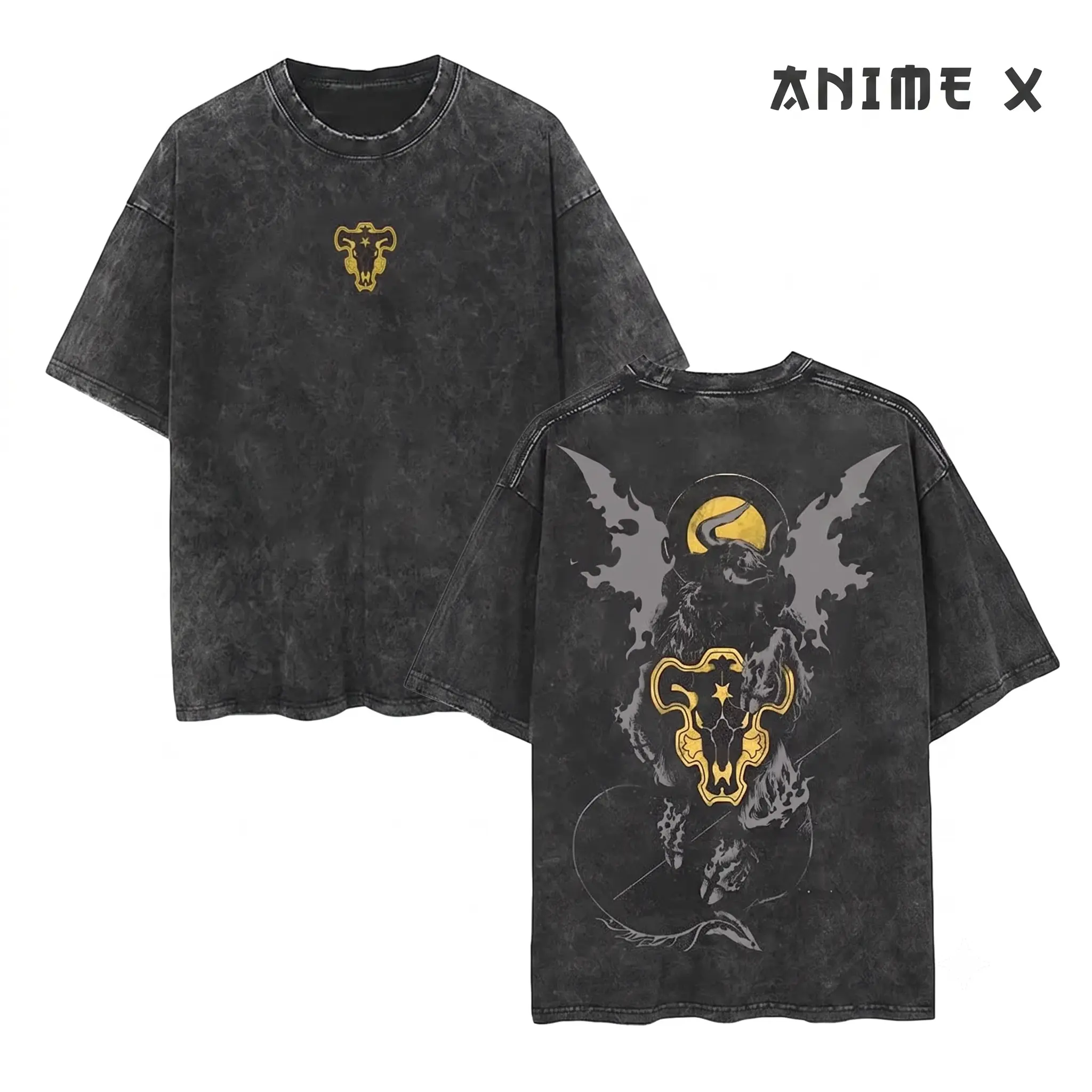 Retro Heavy Limited Black Bull - Black Clover Anime Double Printed Vintage Washed Tee Unisex Oversize Anime Manga Washed Heavyweight Cotton T-shirt, Gift For Anime Fan, Anime Lover