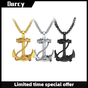 Personalized retro creative niche nautical anchor cross necklace trendy punk hip-hop street style accessories