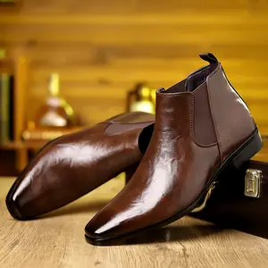 Men’s Brown Leather Chelsea Ankle Boots – Stylish Elastic Panel Design, Formal & Casual Boots for Office & Special Occasions Walking Shoes Closed