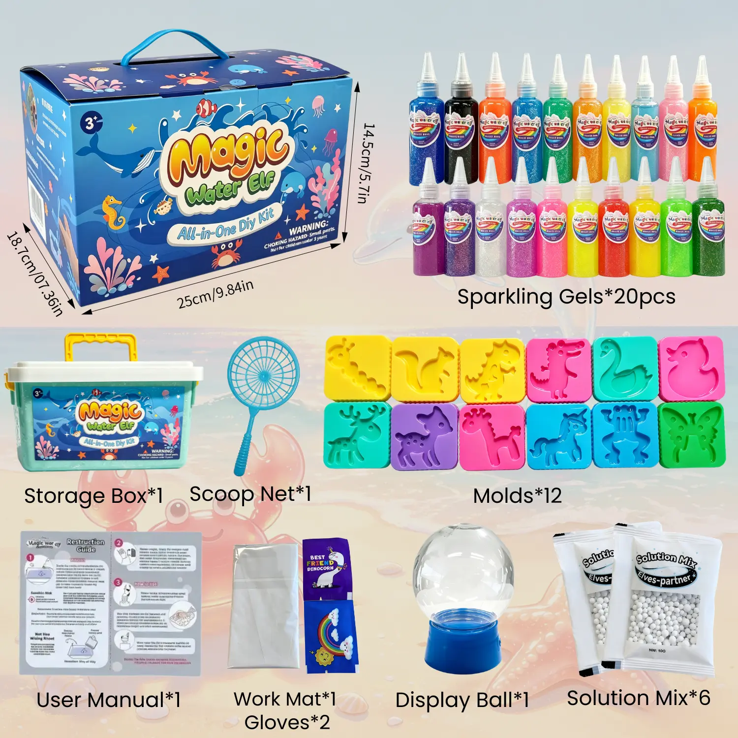[Limited Deal] 40Pcs Magic Water Elf Kit with 20 Magic Gels, 12Molds, 6 Packets & 1 Strainers 1 bottle, Glow & Glitter DIY 3D Aqua Fairy Magical Water Pets, STEM Educational Creative Water Gel Kit for Kids, Boys & Girls Birthday Gifts Presents for Kids