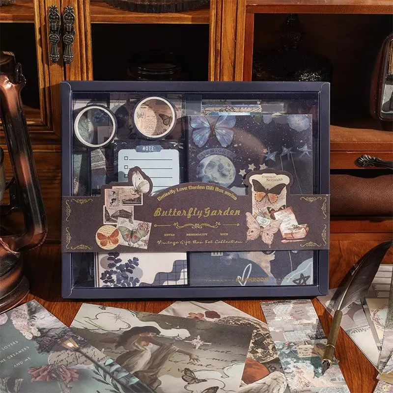 Vintage Stationery Gift Set, 125pcs/set Retro Stationery Gift Box, Vintage Multifunctional Material Paper