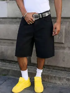 Summer Loose Fit Men's Denim Shorts, Casual Street Style, Simple Five-Quarter Pants, Comfortable and Trendy, Perfect for Daily Wear