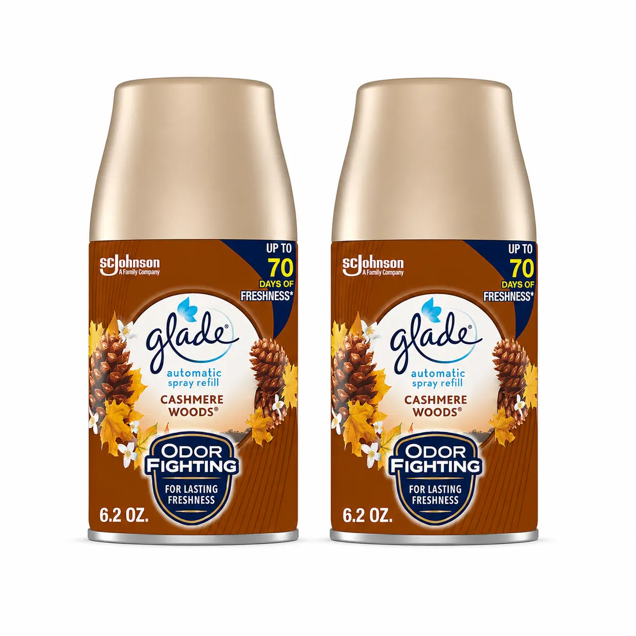 Glade Automatic Spray Refill Cashmere Woods Air Freshener, 2 Pack (6.2 Oz Each) – Odor Fighting Fragrance Refill for Home, Bathroom, Bedroom & Office, Long-Lasting Freshness