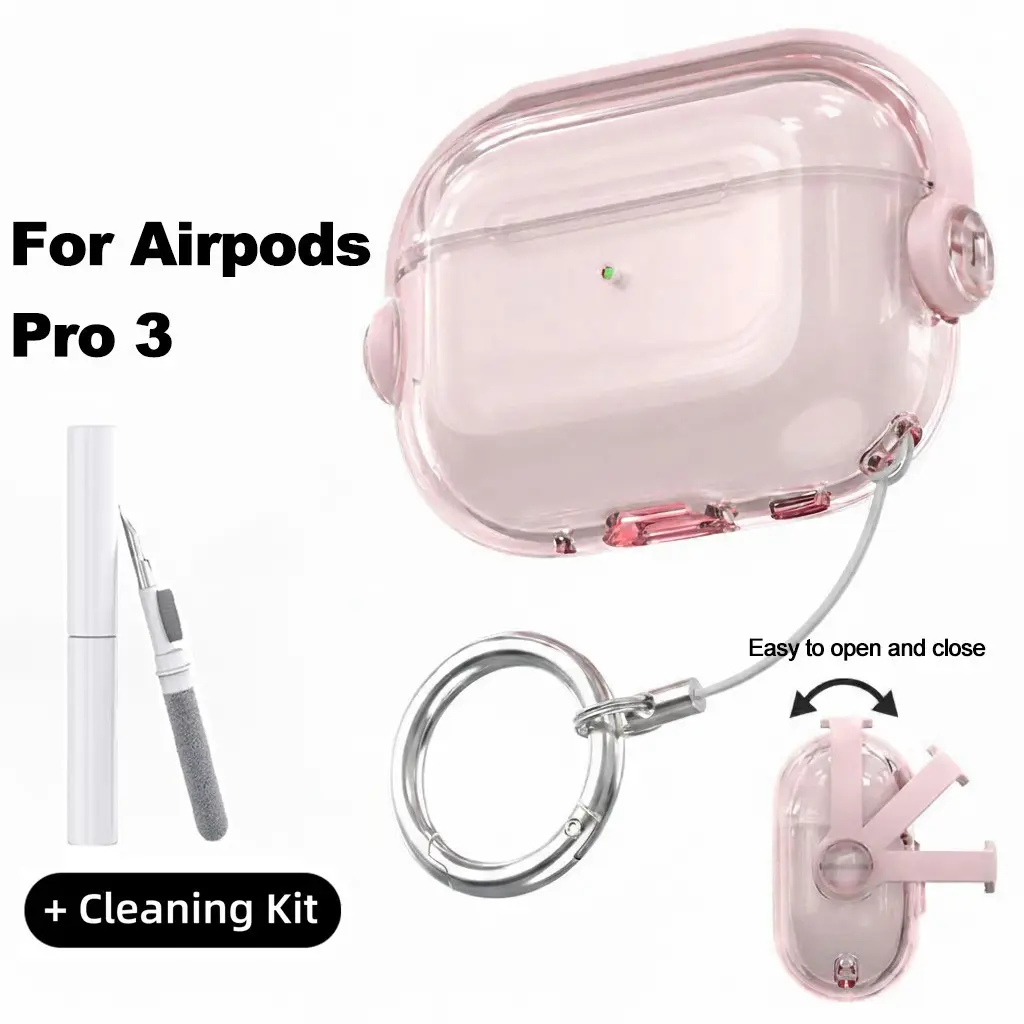 for AirPods Pro3 Case with Lock Strap & Stand, Shockproof Protection Cute Cover with Kickstand, Anti-Loss Lanyard for 3rd Gen Apple AirPods, Drop Protection, Inclusion Of Accessories, Headphone, Earphone Protective Cover